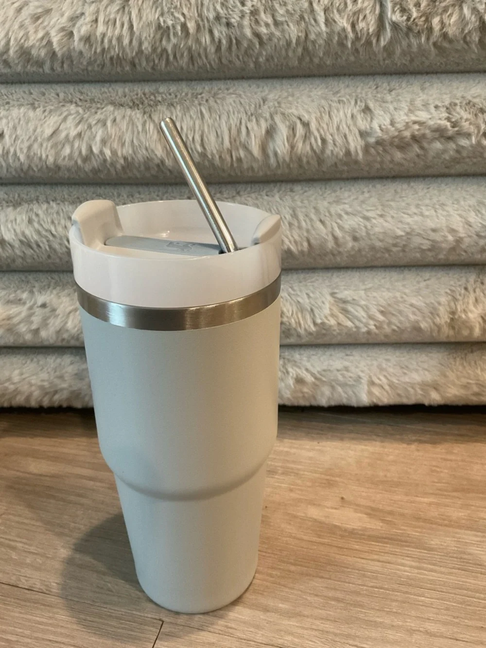 Stanley 14oz Tumbler Gray Travel Cup w/ metal straw - Picture 2 of 8